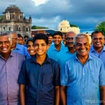 Home 20 모리셔스 로컬 정치 현황 - **A New Dawn for Mauritius: Hope and Unity**
A vibrant, optimistic scene set at dawn in a pictur...